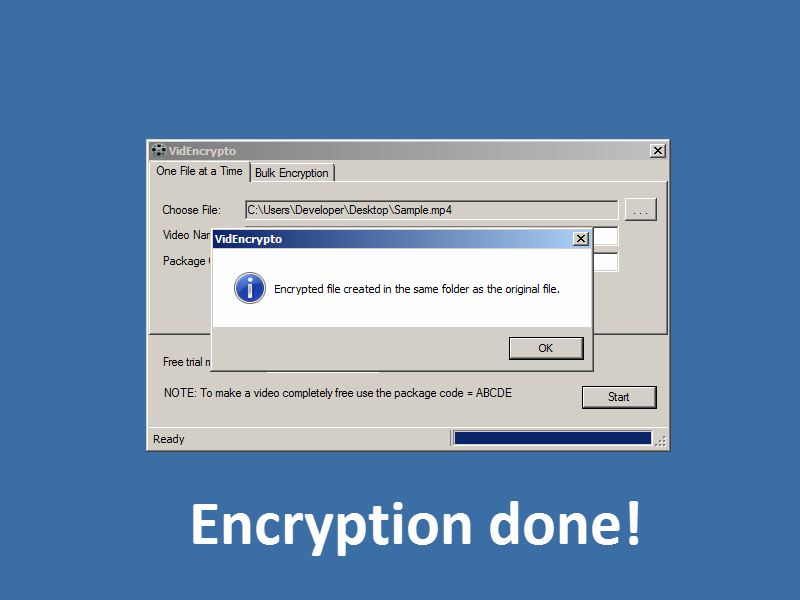 screenshot of the encryption done with single click